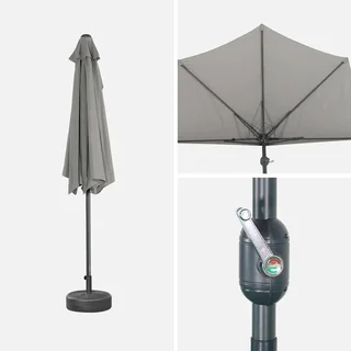 Parasol balcon demi-rond 2,5m mât central aluminium UV