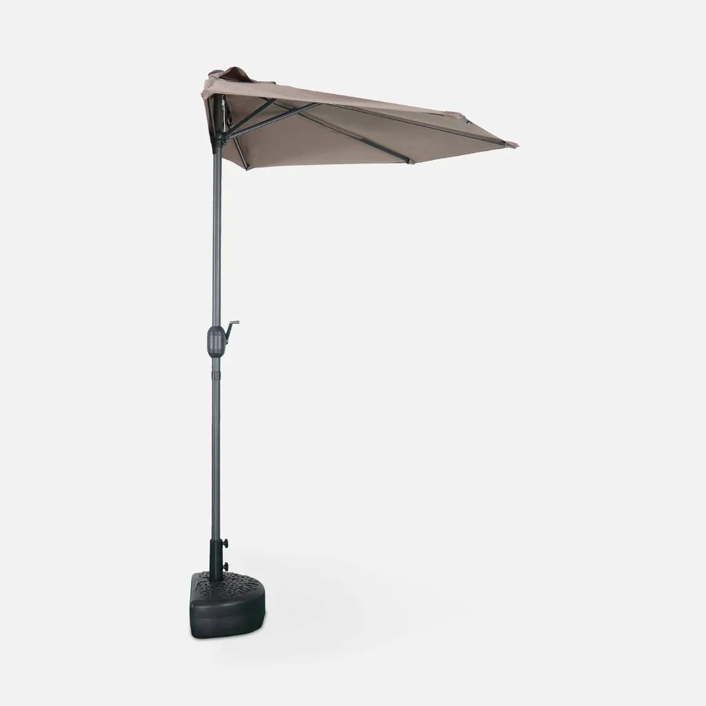 Parasol balcon 2,5m demi-rond à mât central aluminium UV 180g/m²