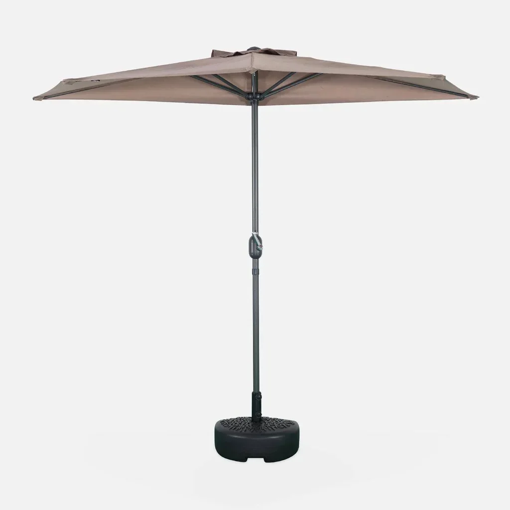 Parasol balcon 2,5m demi-rond à mât central aluminium UV 180g/m²