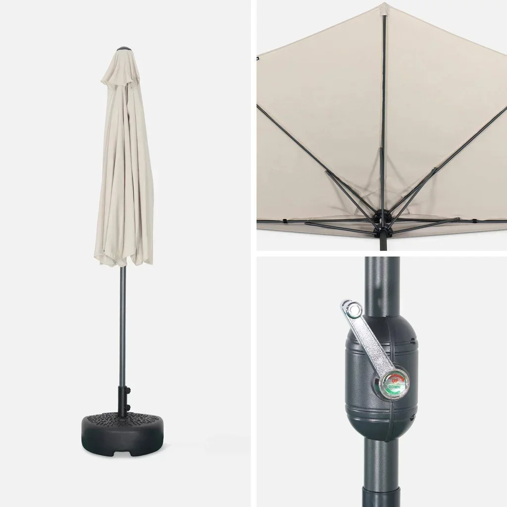 Parasol balcon demi-rond 2,5m mât central aluminium anti-UV