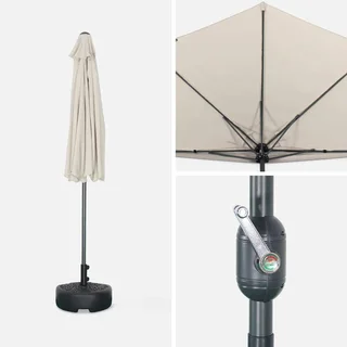 Parasol balcon demi-rond 2,5m mât central aluminium anti-UV