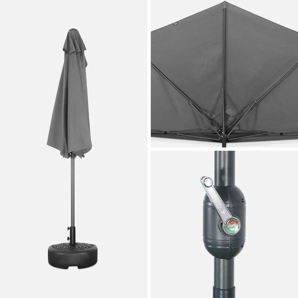 Parasol balcon demi-rond 2,5 m mât central aluminium UV protection