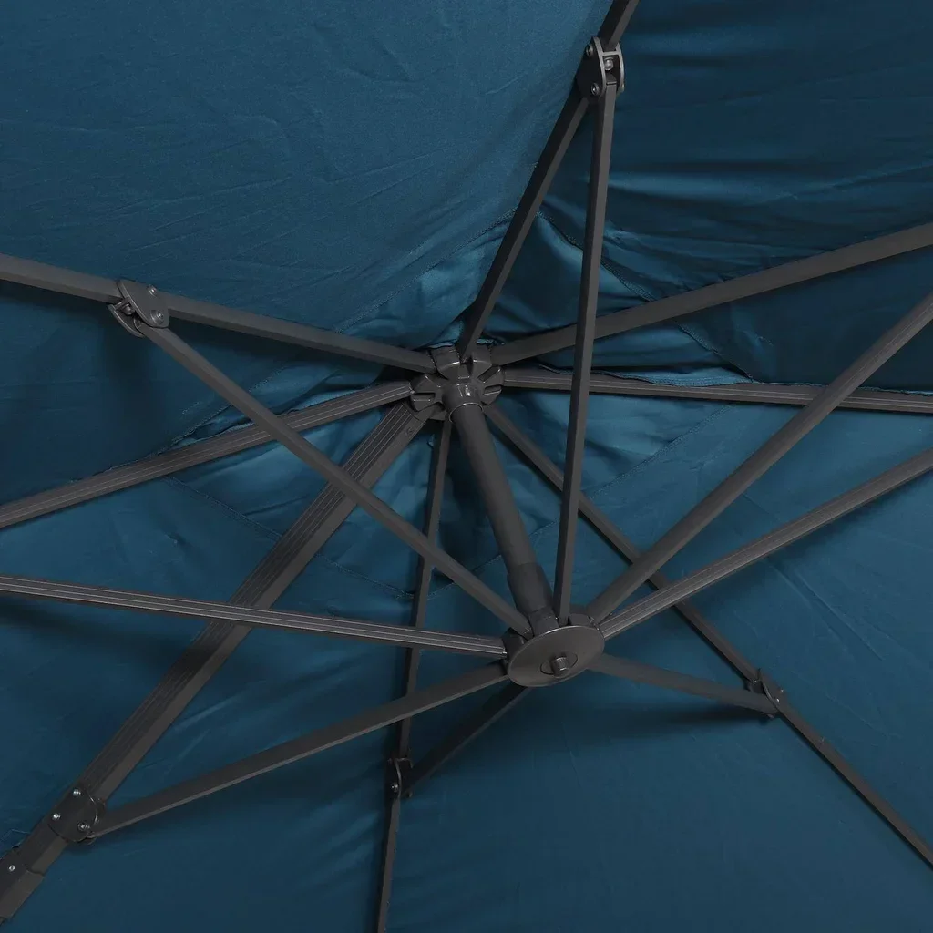 Parasol déporté 3x3m Falgos bleu canard avec 4 dalles lestage 50x50cm