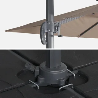 Parasol déporté aluminium 3x3m bleu canard avec 4 dalles lestage