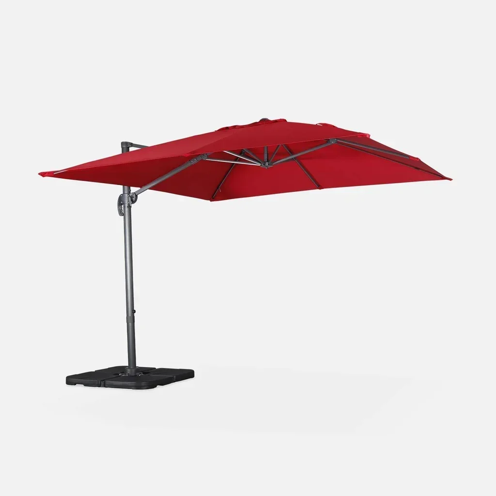 Parasol déporté 3x3m aluminium bleu canard avec dalles lestage