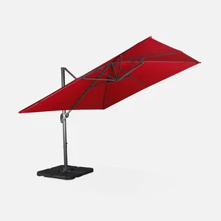 Parasol déporté 3x3m aluminium bleu canard avec dalles lestage