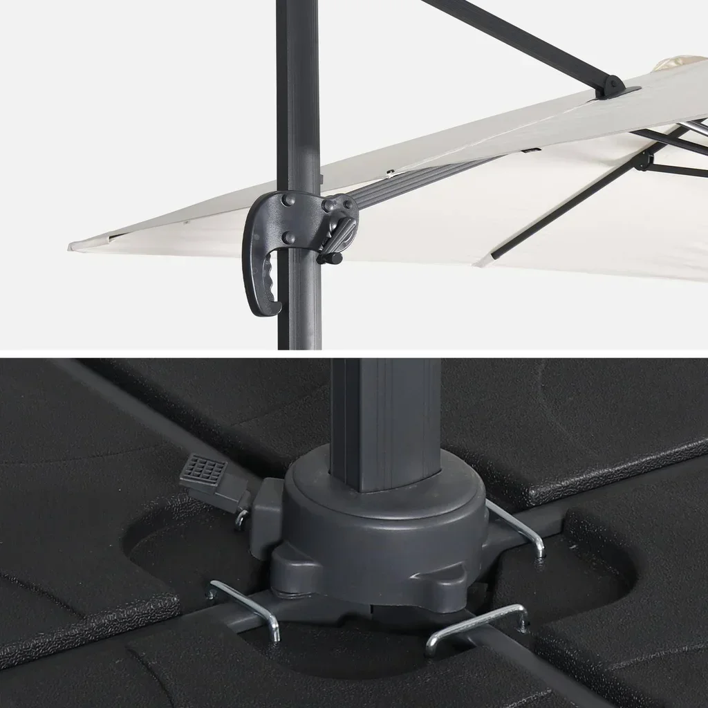 Parasol déporté 3x3m Falgos bleu canard avec 4 dalles de lestage