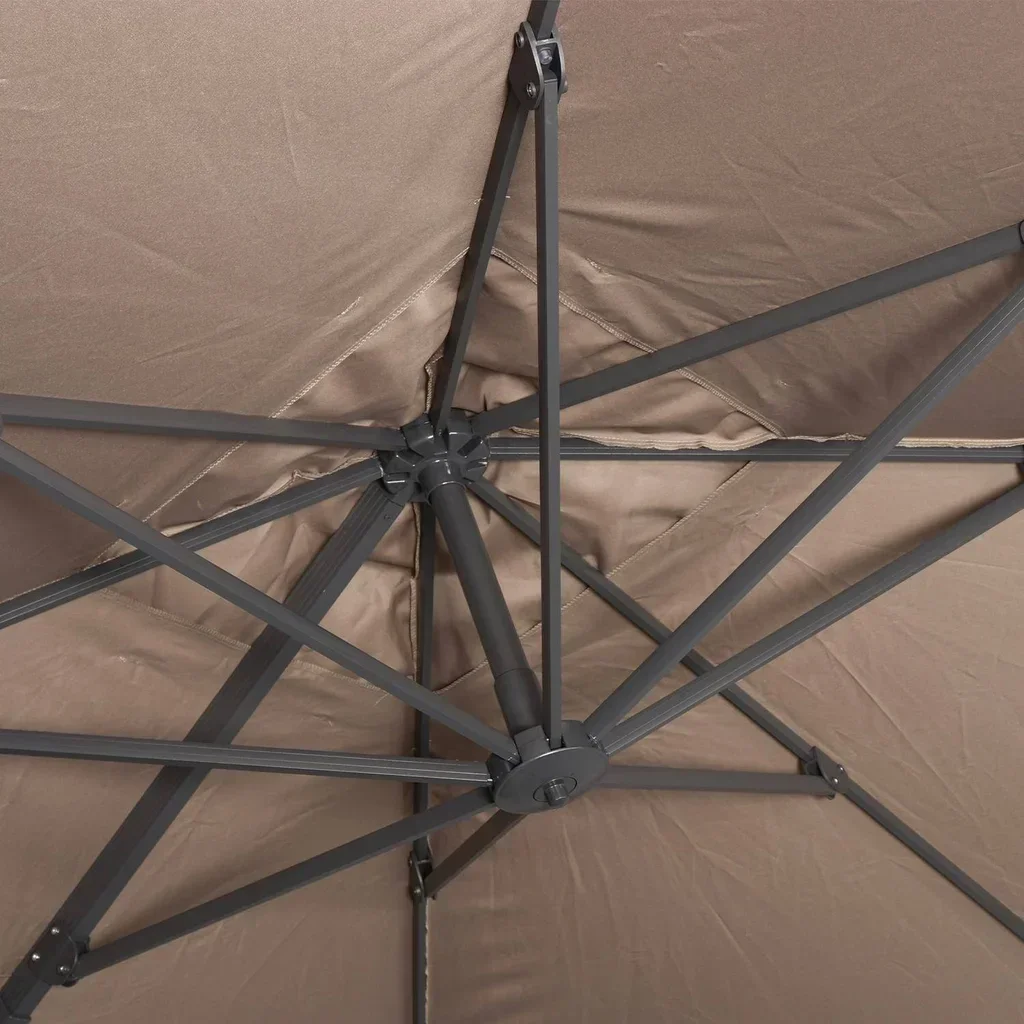 Parasol déporté aluminium 3x3m bleu canard avec 4 dalles lestage