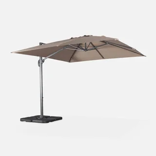 Parasol déporté aluminium 3x3m bleu canard avec 4 dalles lestage
