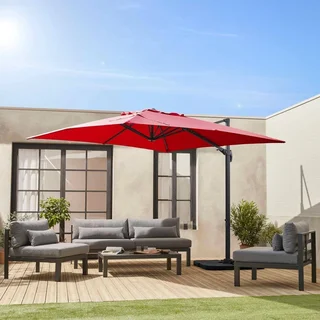 Parasol déporté 3x3m aluminium bleu canard avec dalles lestage