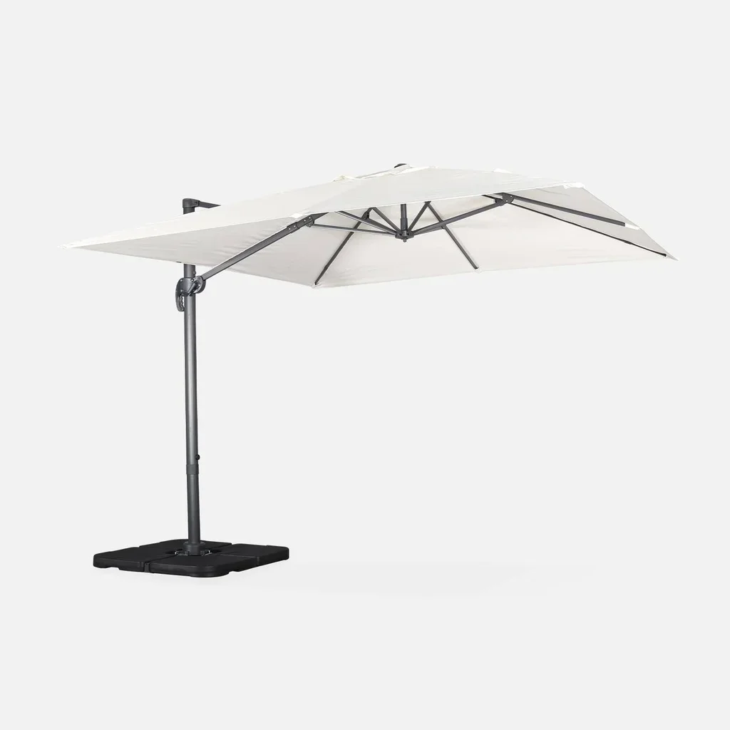 Parasol déporté 3x3m Falgos bleu canard avec 4 dalles de lestage