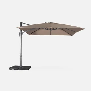 Parasol déporté aluminium 3x3m bleu canard avec 4 dalles lestage