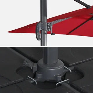 Parasol déporté 3x3m aluminium bleu canard avec dalles lestage