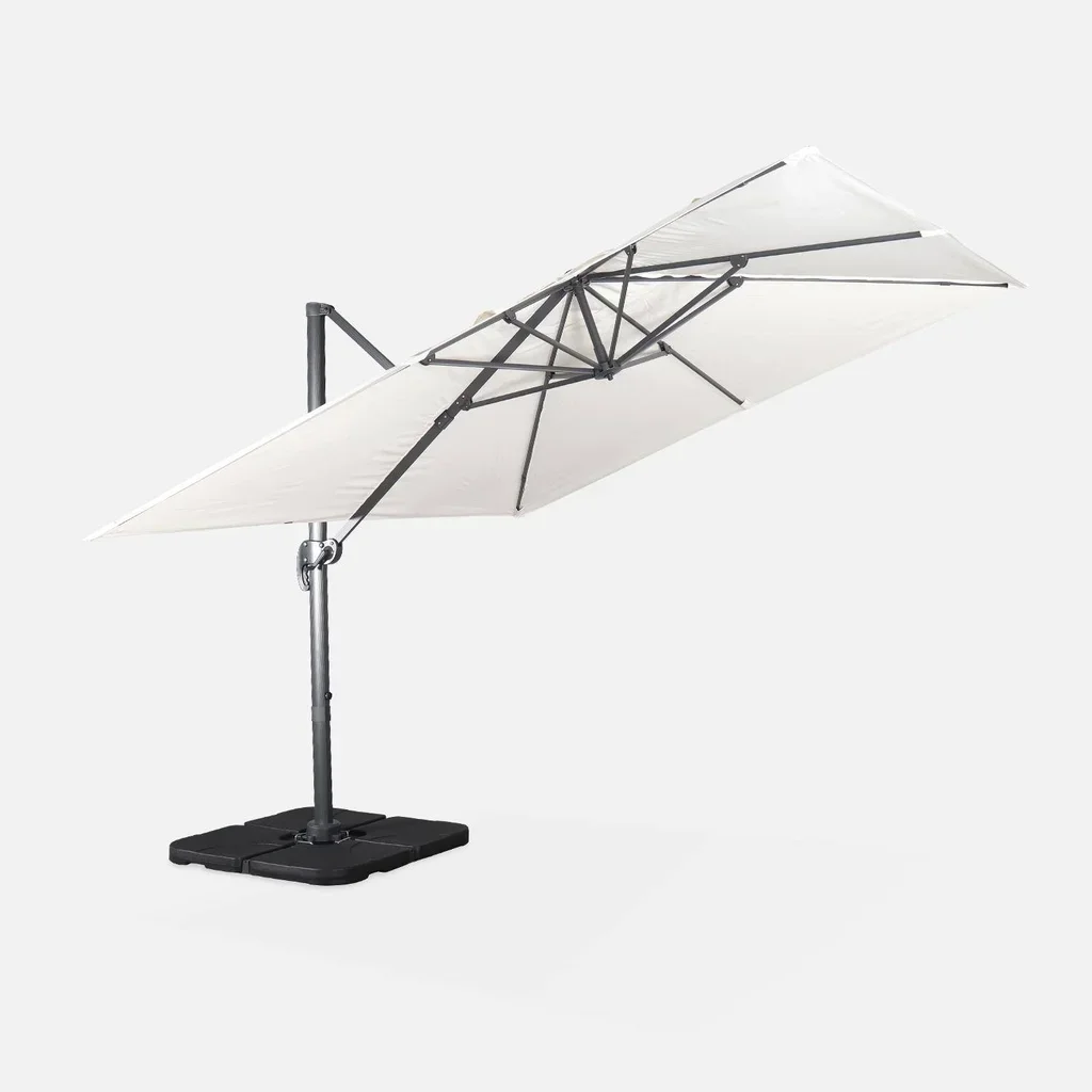 Parasol déporté 3x3m Falgos bleu canard avec 4 dalles de lestage