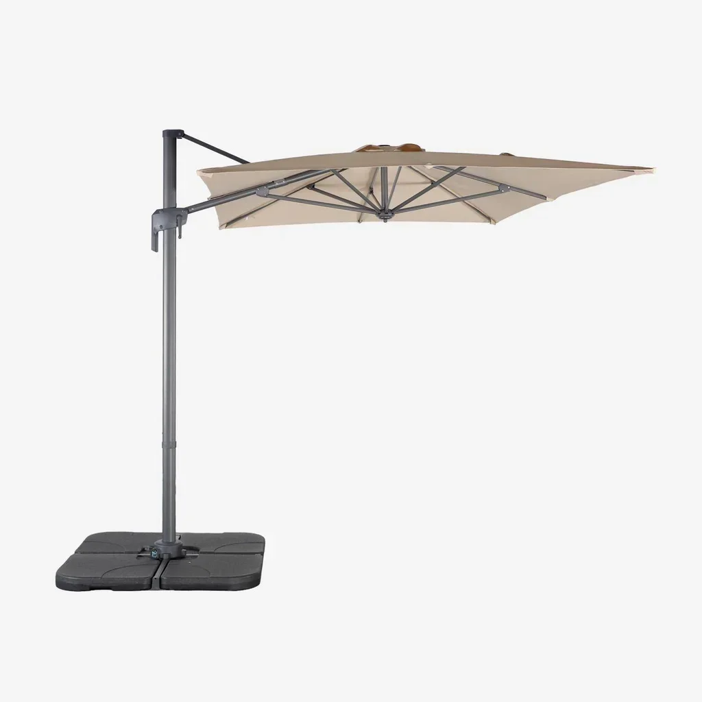 Parasol déporté rectangulaire 2x3m avec 4 dalles de lestage 50x50cm