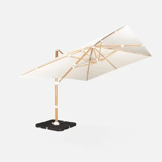 Parasol déporté rectangulaire 3x4m bois avec dalles lestage 50x50cm