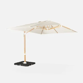 Parasol déporté rectangulaire 3x4m bois avec dalles lestage 50x50cm