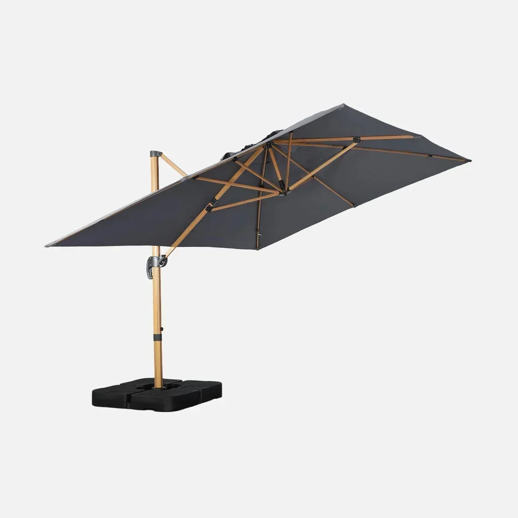 Parasol déporté 3x4m mât effet bois avec dalles de lestage 50x50cm