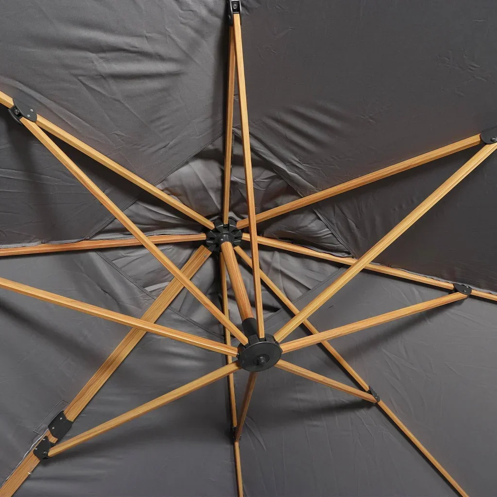 Parasol déporté 3x4m mât effet bois avec dalles de lestage 50x50cm