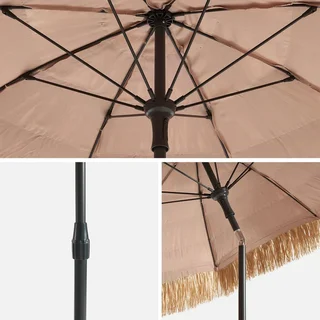 Parasol droit Monaco style exotique acier effet bois toit paille UPF+30 jardin