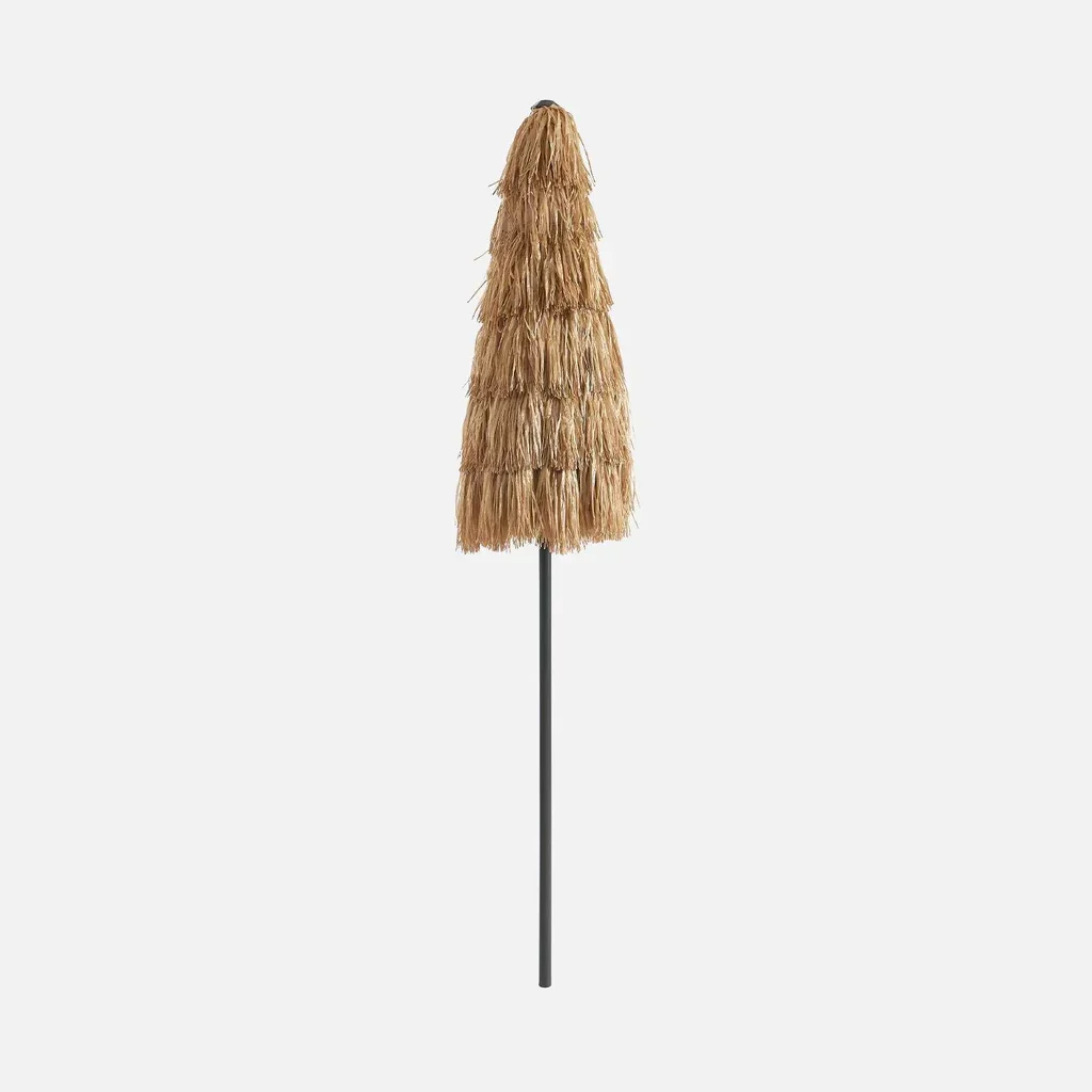 Parasol droit Monaco style exotique acier effet bois toit paille UPF+30 jardin