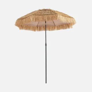 Parasol droit Monaco style exotique acier effet bois toit paille UPF+30 jardin