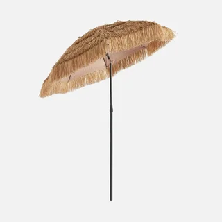 Parasol droit Monaco style exotique acier effet bois toit paille UPF+30 jardin