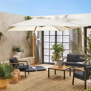 Parasol excentré carré 3x3 m mât aluminium effet bois Falgos