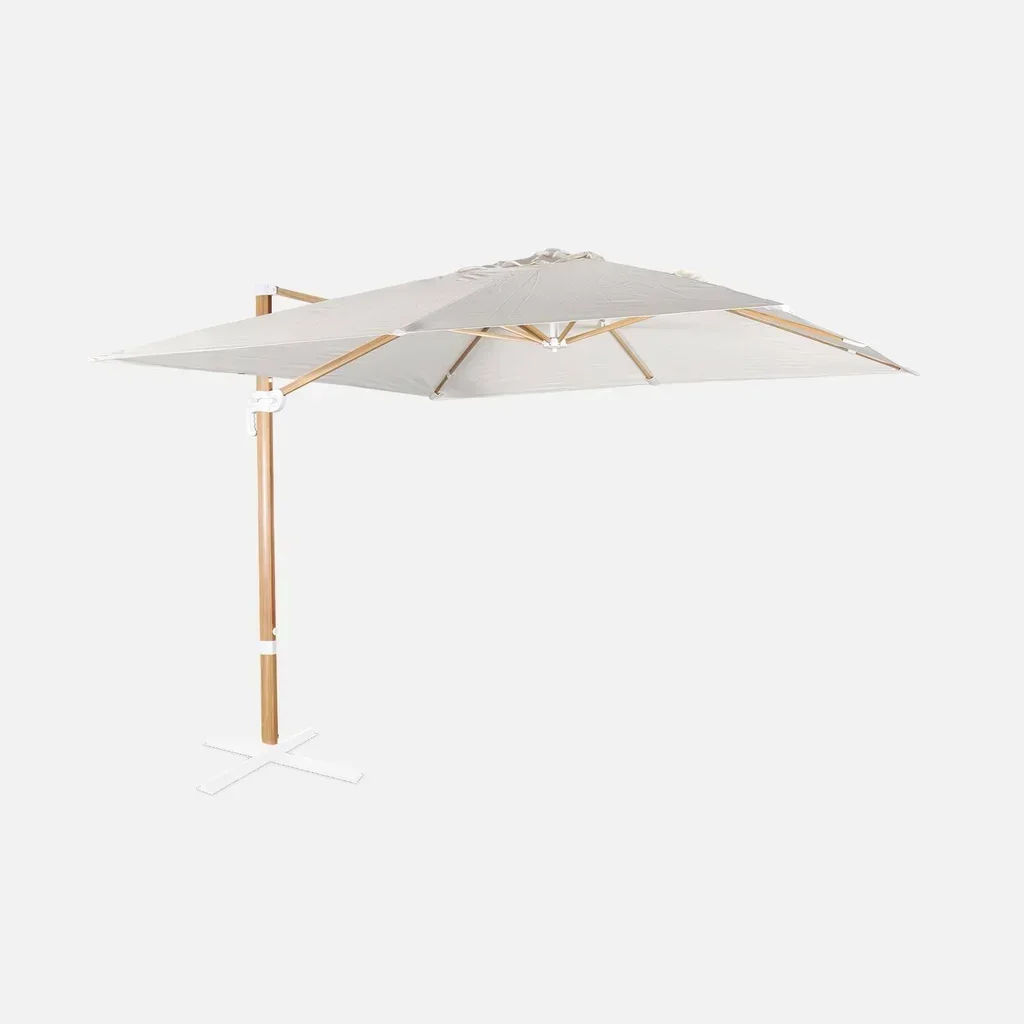 Parasol excentré carré 3x3 m mât aluminium effet bois Falgos