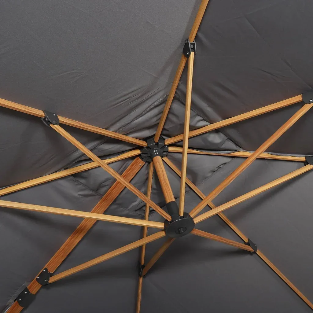 Parasol excentré carré 3x3 m aluminium effet bois avec toile déperlante