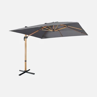 Parasol excentré carré 3x3 m aluminium effet bois avec toile déperlante