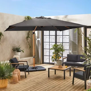 Parasol excentré carré 3x3 m aluminium effet bois avec toile déperlante