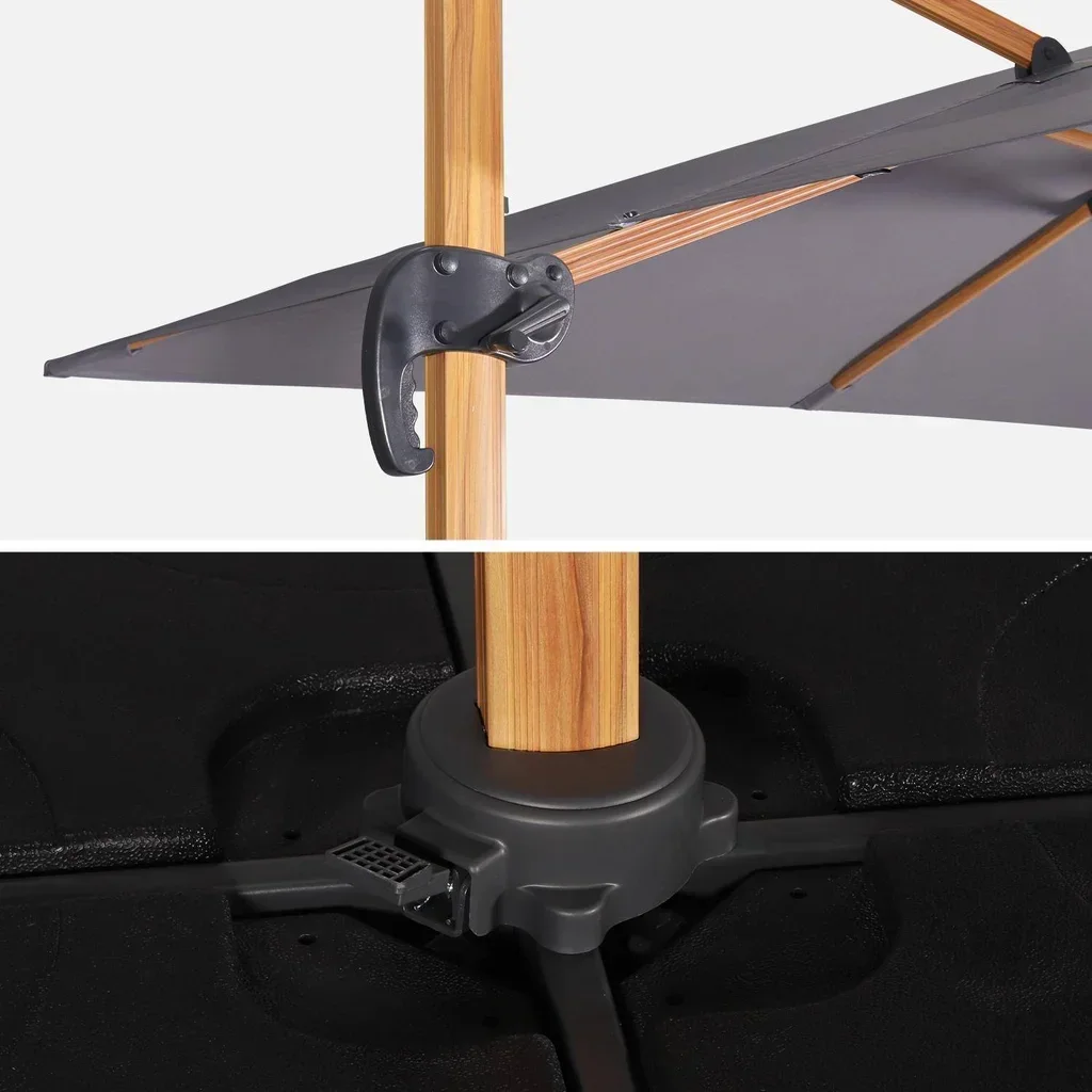 Parasol excentré carré 3x3 m aluminium effet bois avec toile déperlante