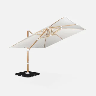Parasol excentré carré 3x3 m mât aluminium effet bois Falgos