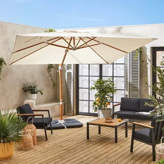 Parasol excentré carré 3x3 m mât aluminium effet bois Falgos