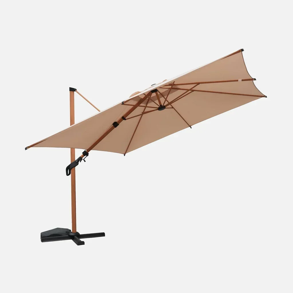 Parasol excentré carré 3x3 m mât aspect bois Étretat