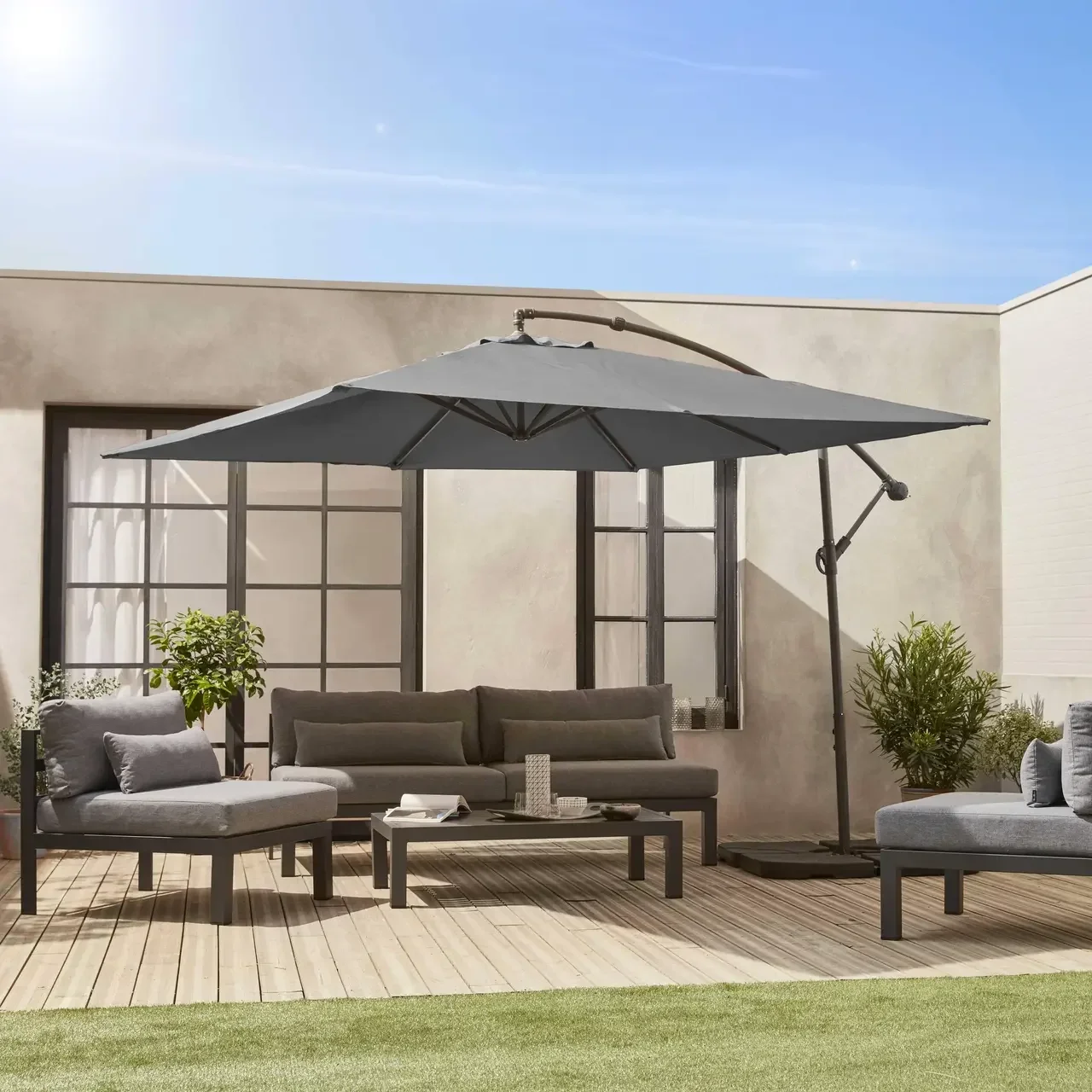 Parasol déporté carré 3x3m Hardelot moderne et chic