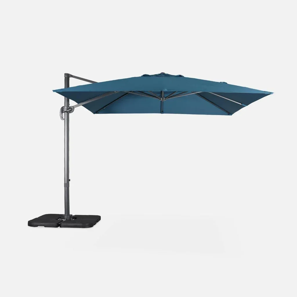 Freitragender quadratischer Sonnenschirm 3x3m Aluminium Entenblau Falgos