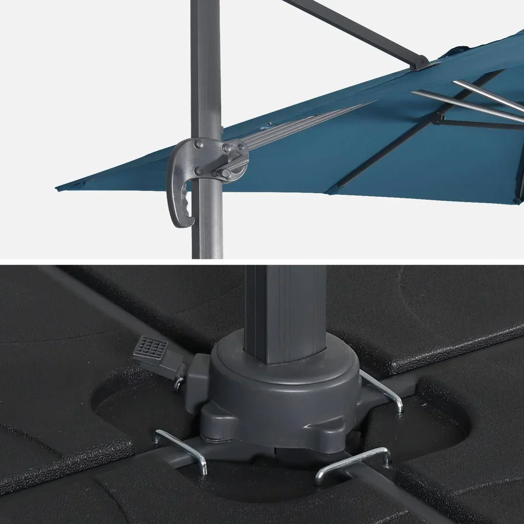 Freitragender quadratischer Sonnenschirm 3x3m Aluminium Entenblau Falgos