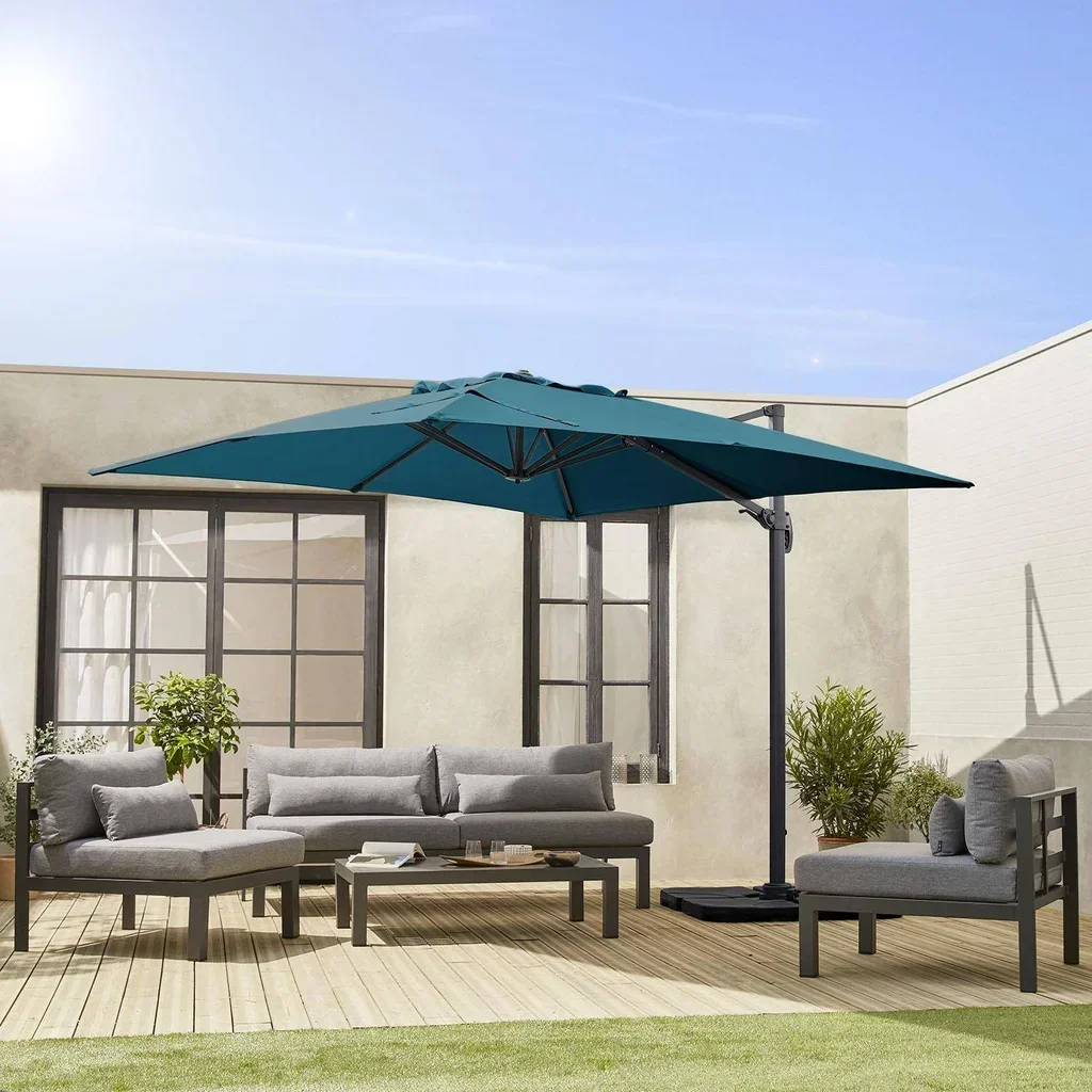 Parasol excentré carré 3x3m aluminium bleu canard Falgos