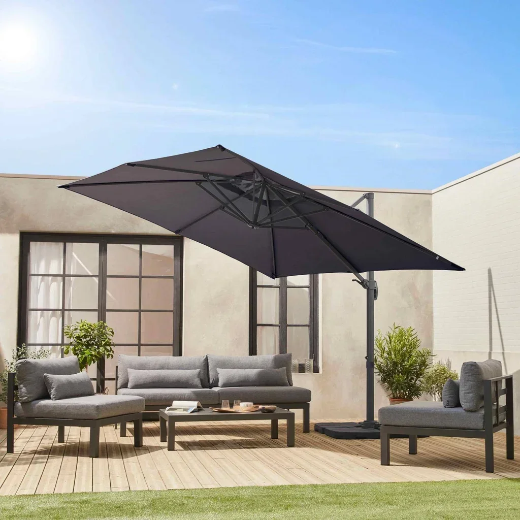 Freistehender quadratischer Sonnenschirm 3x3m Aluminium Entenblau neigbar Falgos