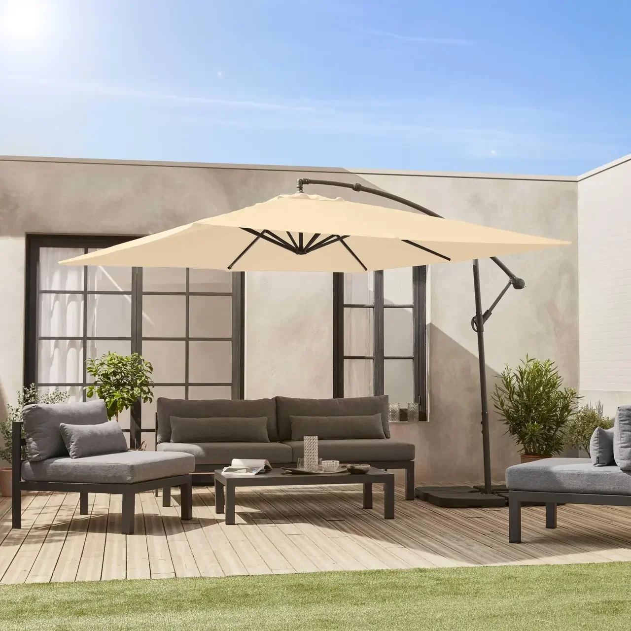 Parasol excentré carré 3x3m Hardelot gris anthracite jardin moderne