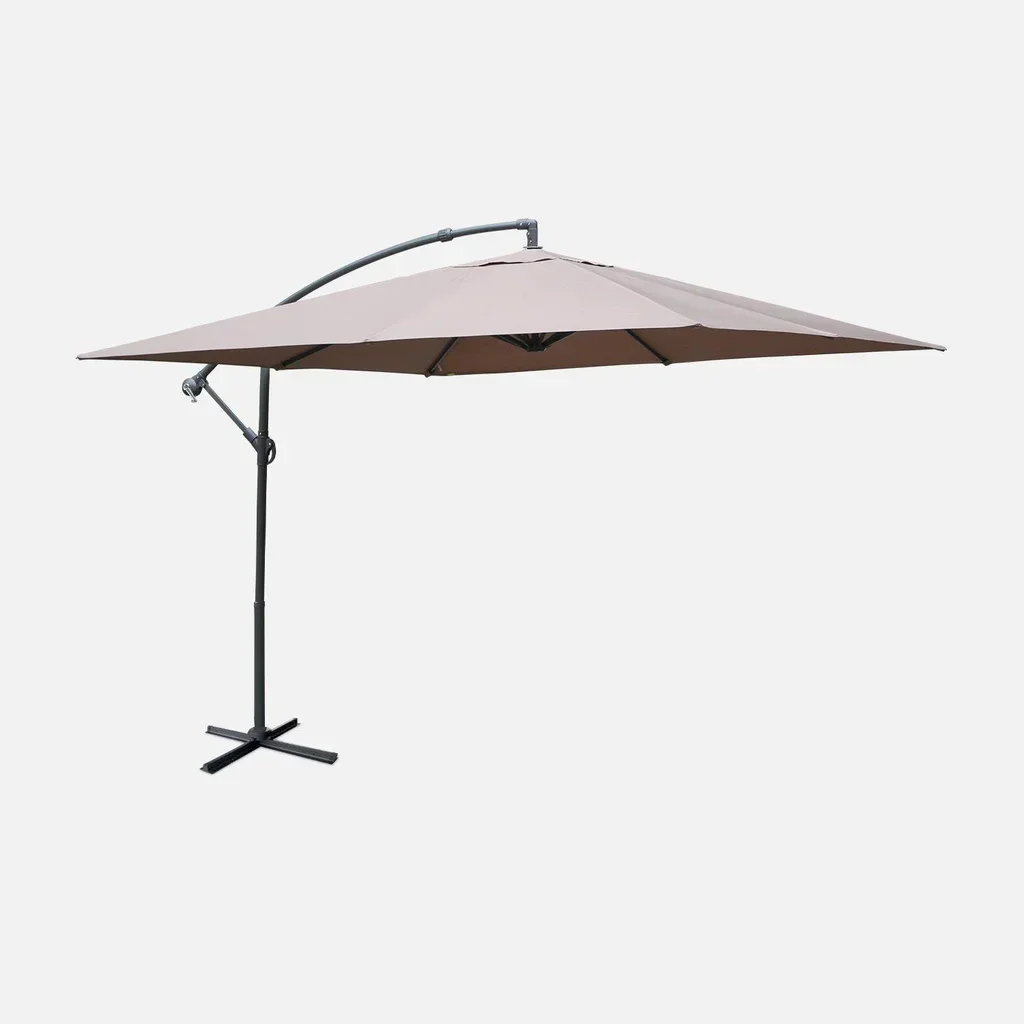 Parasol déporté carré 3x3m Hardelot - Toile polyester hydrofuge avec manivelle anti-retour et pied croix pour terrasse et jardin