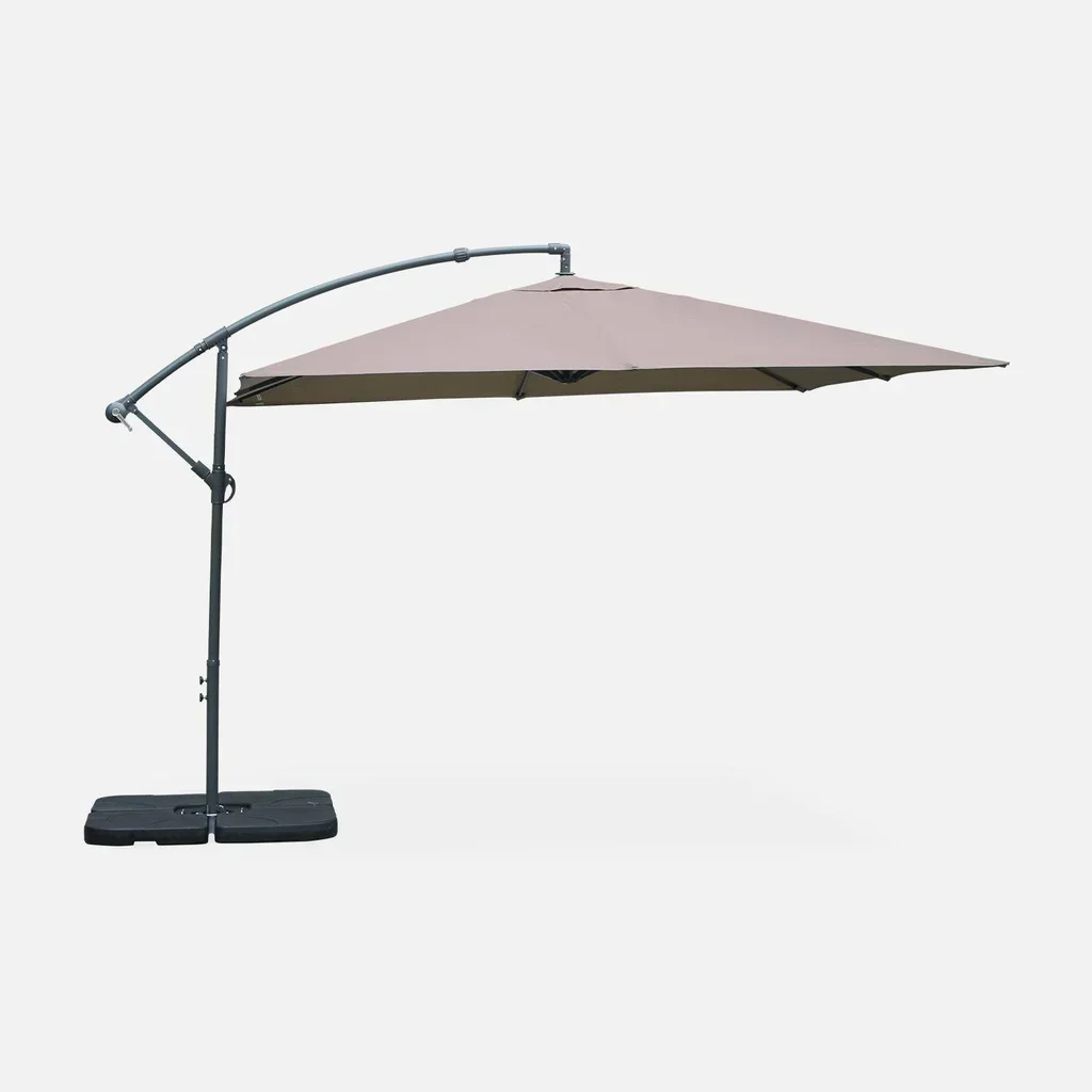 Parasol déporté carré 3x3m Hardelot - Toile polyester hydrofuge avec manivelle anti-retour et pied croix pour terrasse et jardin