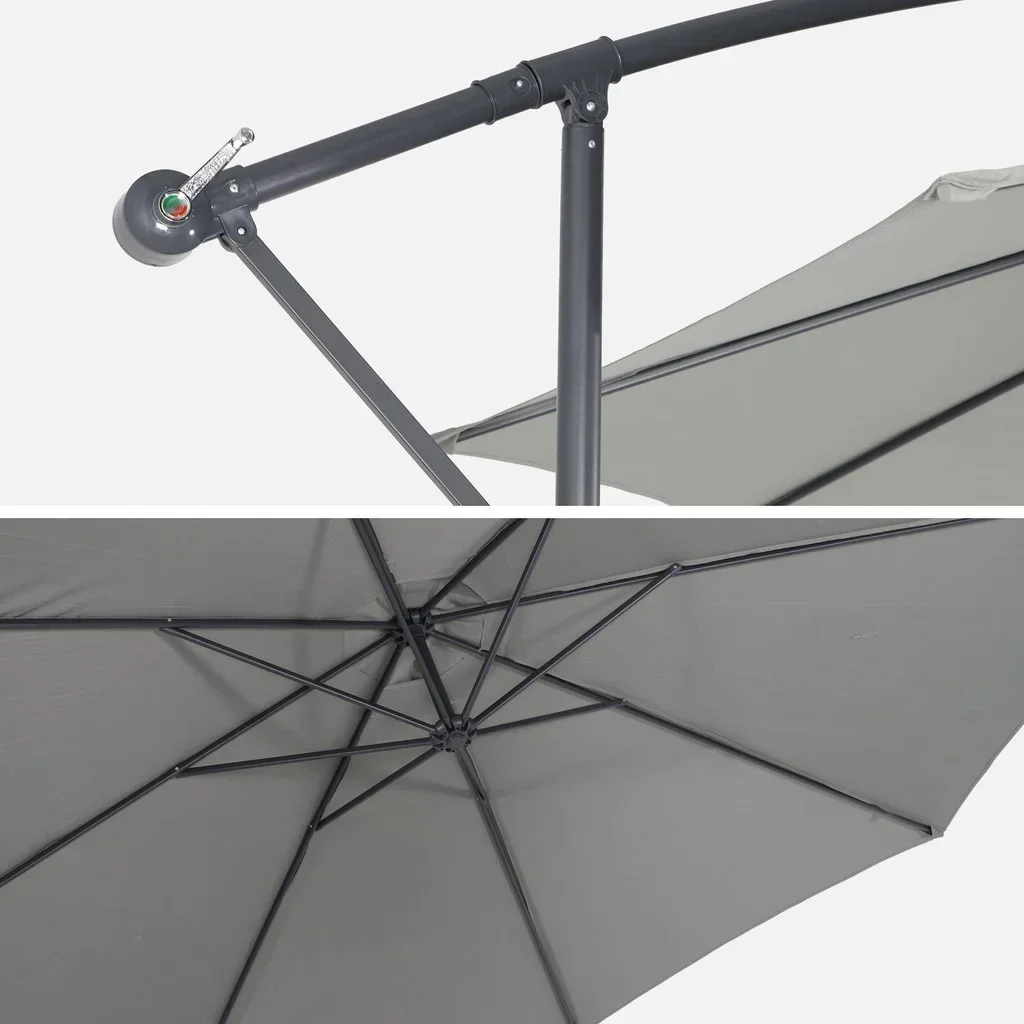 Parasol excentré circulaire Hardelot Ø300cm gris avec manivelle et pied croix