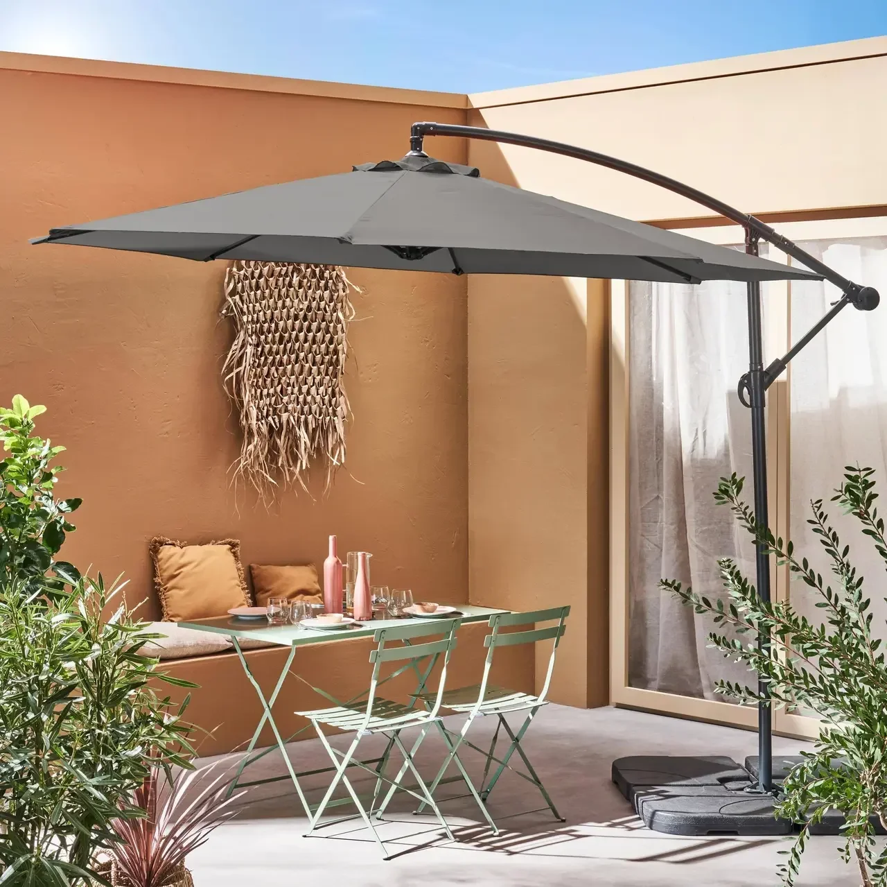 Parasol déporté Ø300cm Hardelot acier polyester gris jardin terrasse