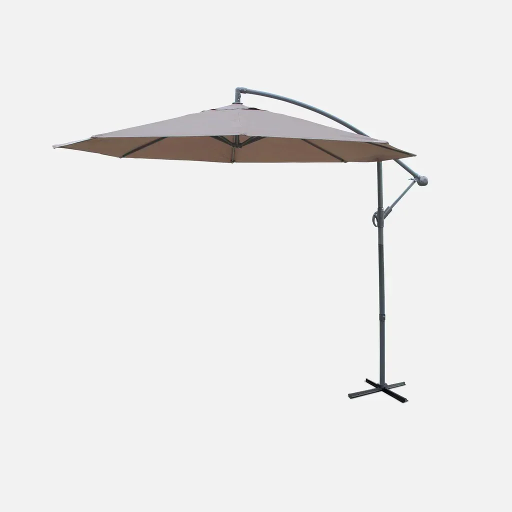 Parasol déporté circulaire Ø300cm Hardelot acier polyester gris taupe