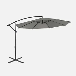 Parasol excentré circulaire Hardelot Ø300cm gris avec manivelle et pied croix