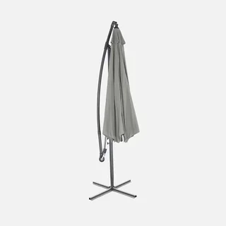 Parasol excentré circulaire Hardelot Ø300cm gris avec manivelle et pied croix