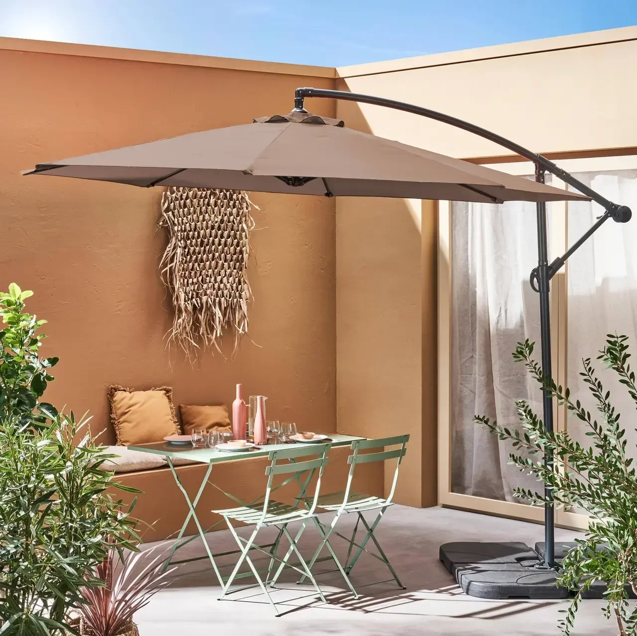 Parasol déporté circulaire Ø300cm Hardelot acier polyester gris taupe